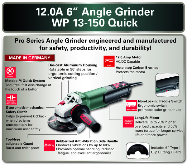 6" Angle Grinder - 10,000 RPM - 12.0 Amps - w/ Non-Locking Paddle